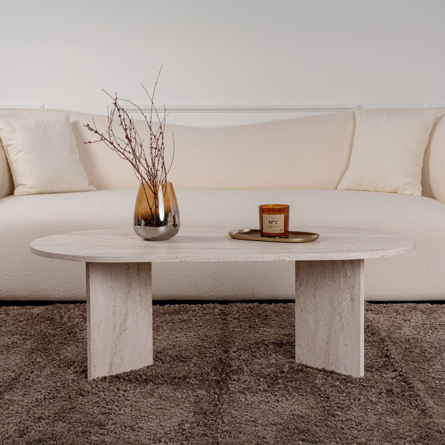 ELISE Table basse ovale effet travertin 119x60cm