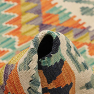 Tapis kilim à motif géométrique, tissage plat authentique