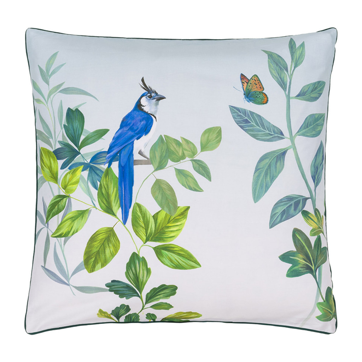 Taie d'oreiller imprimée en satin de coton, VOLIERE SKY, Multicolore