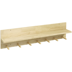 Estante de Pared de Madera Estante Flotante Repisas de Pared con 7 Ganchos para Entrada Pasillo Dormitorio 80x12x20 cm Natural