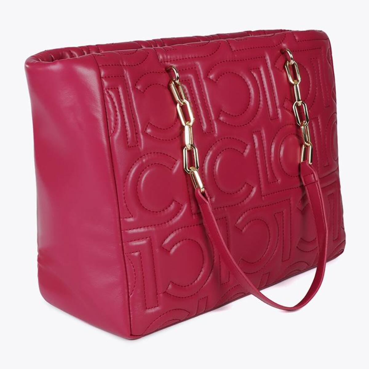 Shopper trapuntata logata in effetto pelle con manico catena mista