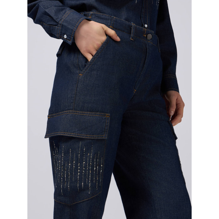 Oltre - Jeans cargo con micro cristalli - Blu