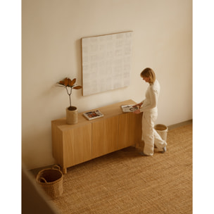 Aparador con 3 puertas de chapa de madera de roble natural de 160x40cm Alto: 85 Largo: 160 Ancho: 40