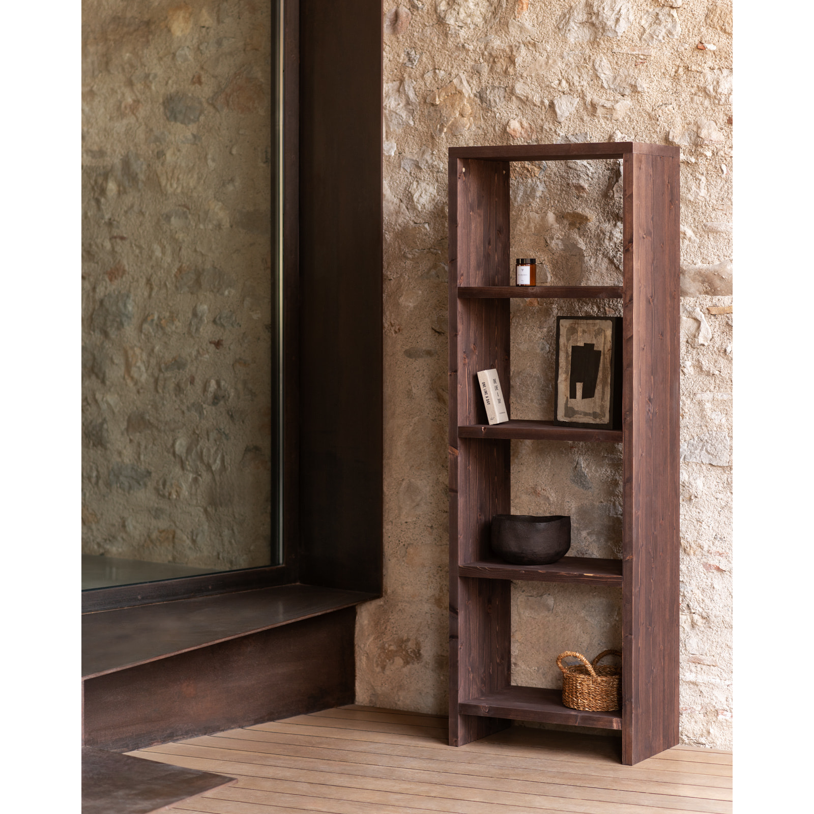 Étagère en bois massif ton noyer de 180x60cm Hauteur: 180 Longueur: 60 Largeur: 35