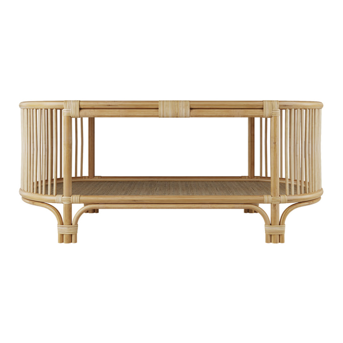 Table basse avec étagères en rotin naturel - Marthe