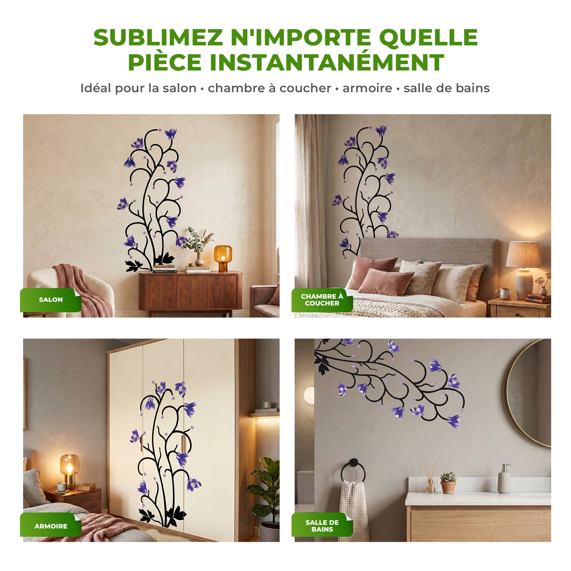 Stickers Muraux décoration adhésifs Fleurs Ancolies