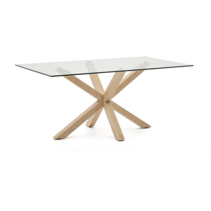 Mesa Argo de cristal y patas de acero efecto madera 160 x 90 cm