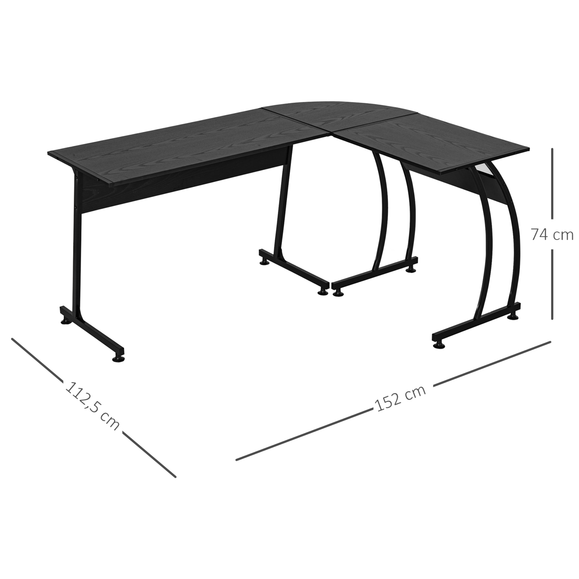 Mesa de Ordenador en Forma L Minimalista 112,5x152x74cm Negro