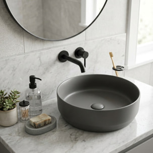 Vasque à poser ronde en céramique diamètre 39 cm - gris mat - sans trop-plein - SAT Infinitio