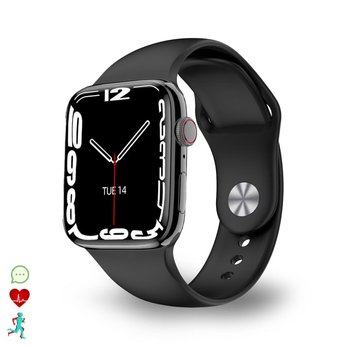 Smartwatch DT1 con pantalla HD, notificaciones de aplicaciones. Monitor cardiaco; modo multideportivo. Fondos personalizables.