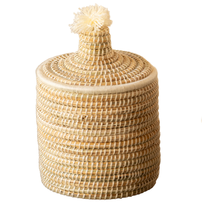 Panier avec couvercle laine - Blanc