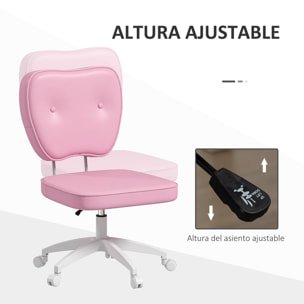 Silla de Escritorio Tapizada en PU Silla de Oficina Giratoria con Altura Ajustable Sin Brazos Carga 120 kg Silla para Estudio Dormitorio 46x59x82-92 cm Rosa