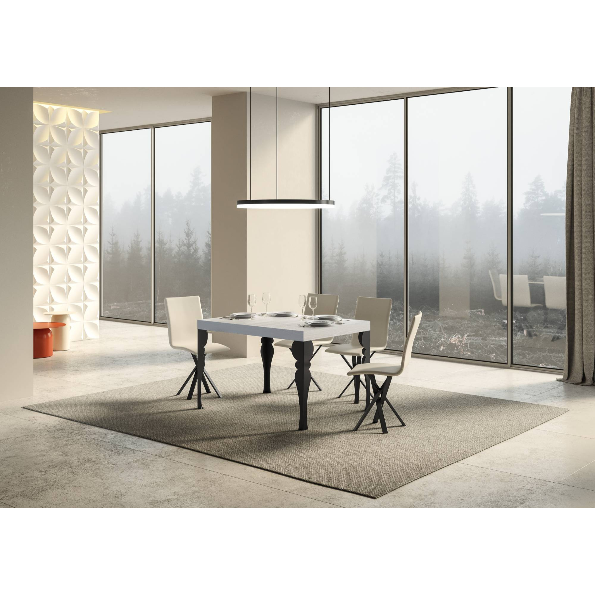 Table extensible 90x140/400 cm Paxon Frêne Blanc cadre Anthracite