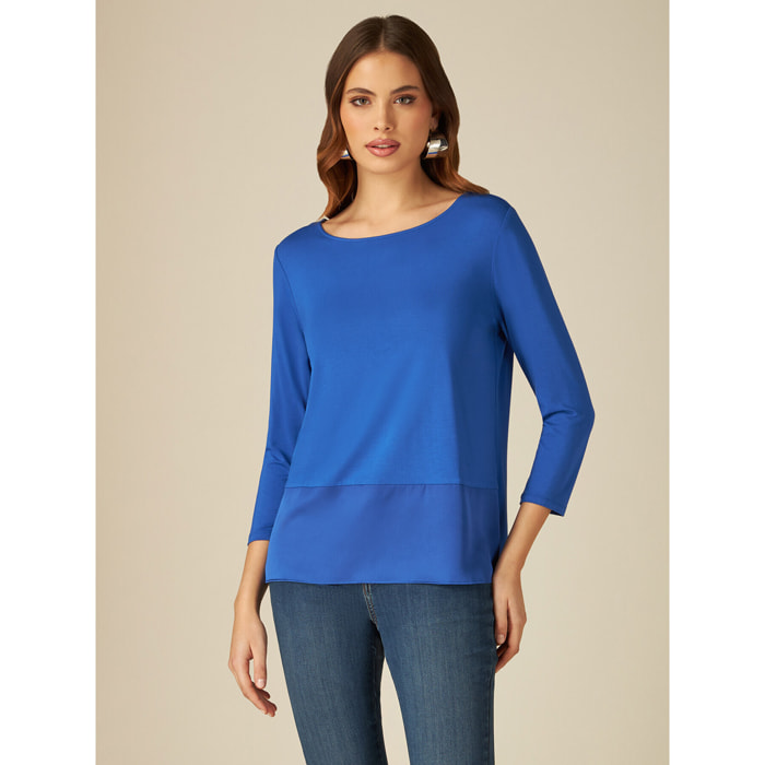 Oltre - T-shirt con inserto in raso - Bluette