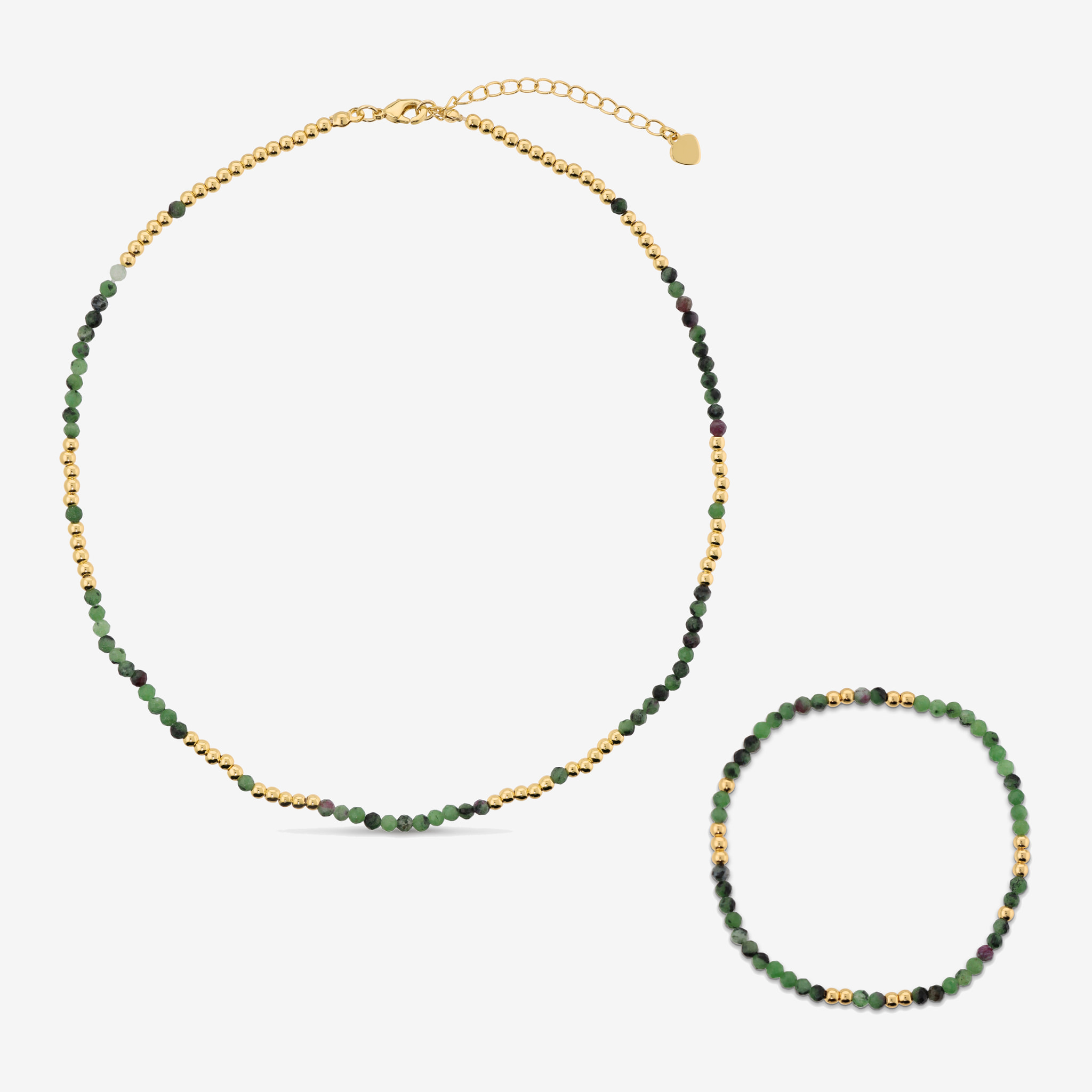 Set Collana e Bracciale Elastico con Pietre Naturali Verdi e Bead Lucide