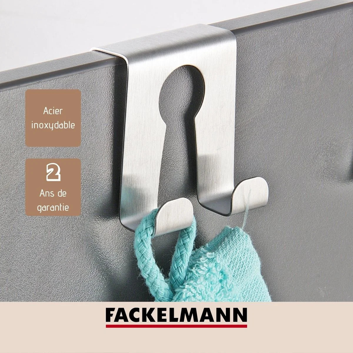 Crochet de porte inox Lot de 2, dimensions 5,5 x 4,8 x 2 cm idéal pour un rangement pratique et élégant Fackelmann Tecno