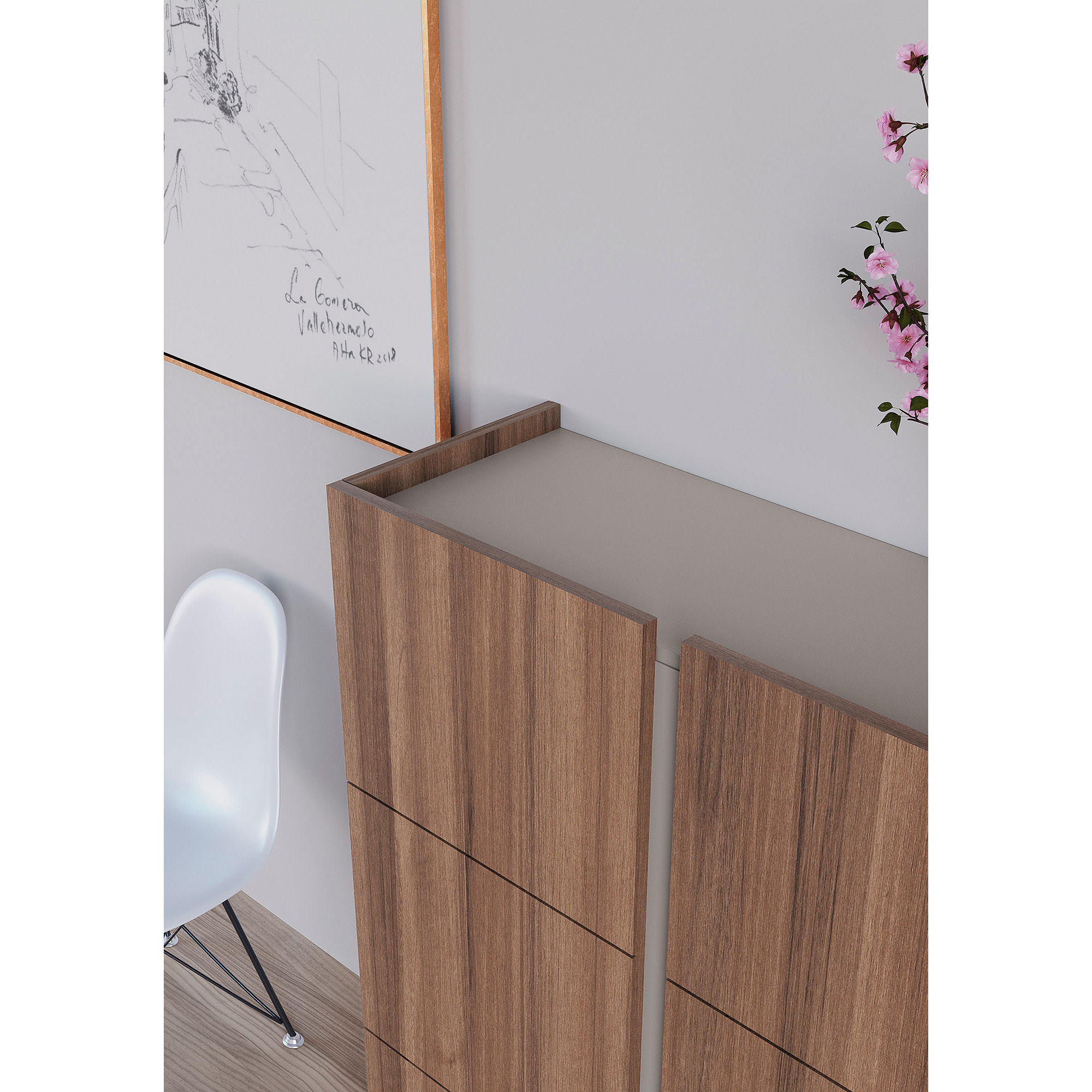 Zapatero Hessa melamina nogal detalle arena 122x95x35 cm