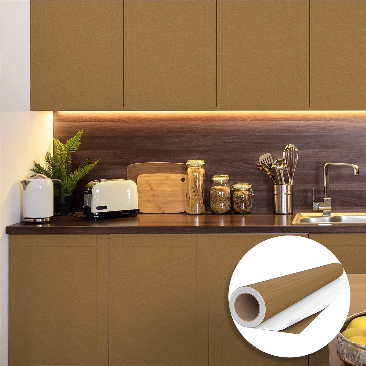 Rouleau adhésif décoratif Vinyle au Mètre - Cuivre - Sticker Lavable Imperméable Mur Cuisine Meubles