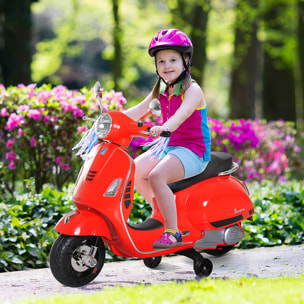 Scooter moto électrique enfants 6 V dim. 102L x 51l x 76H cm musique MP3 port USB klaxon phare feu AR rouge Vespa