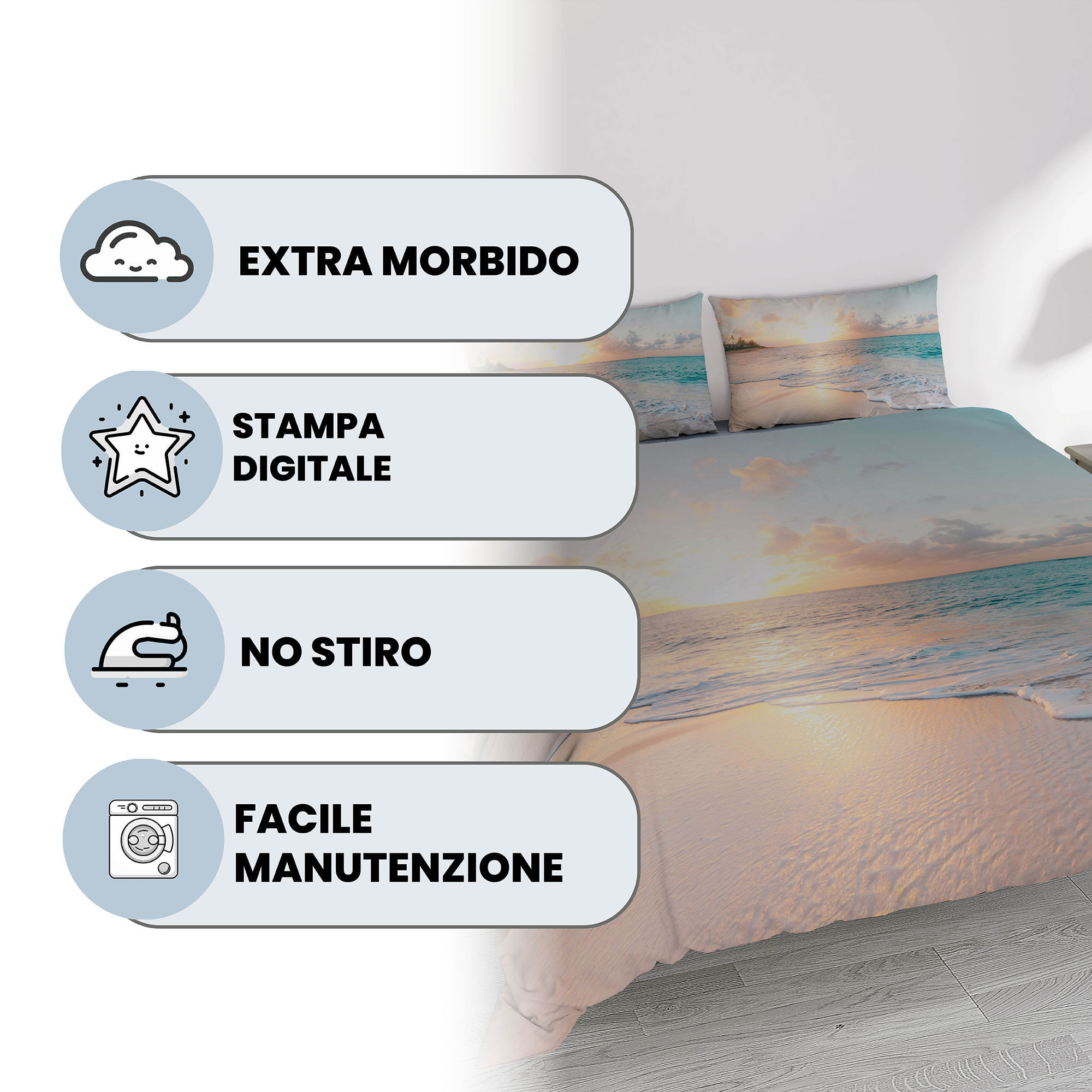 PARURE COPRIPIUMINO GOODNIGHT MATRIMONIALE - STAMPA DIGITALE 100% Microfibra