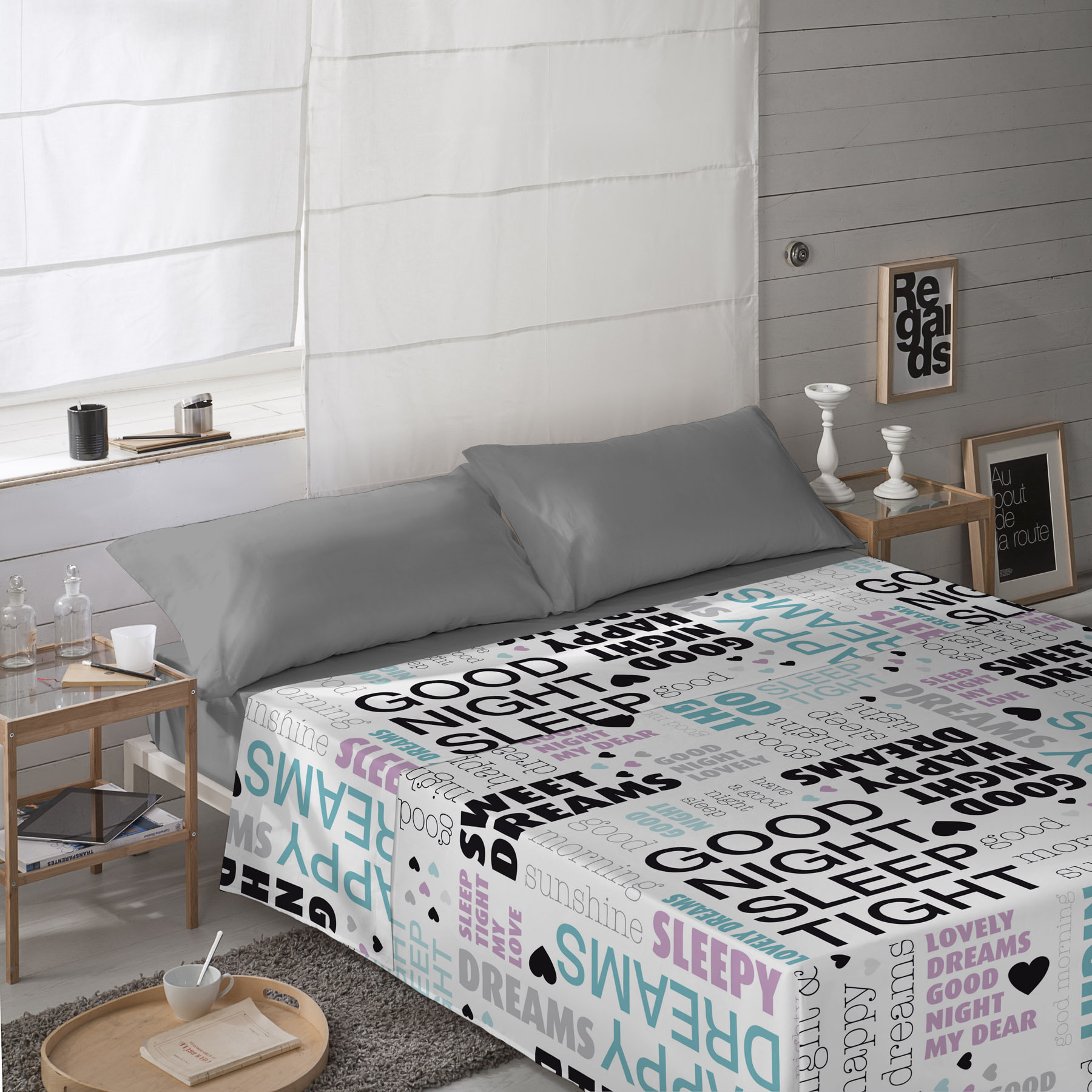 Icehome - Juego de Sábanas Estampadas - Incluye 1 o 2 Fundas de Almohada - 100% Algodón - God Natt