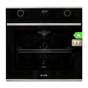 EVVO Horno integrable H20, 77L, clase A, 7 programas, display digital, temporizador, mando selector, puerta triple cristal, inox.