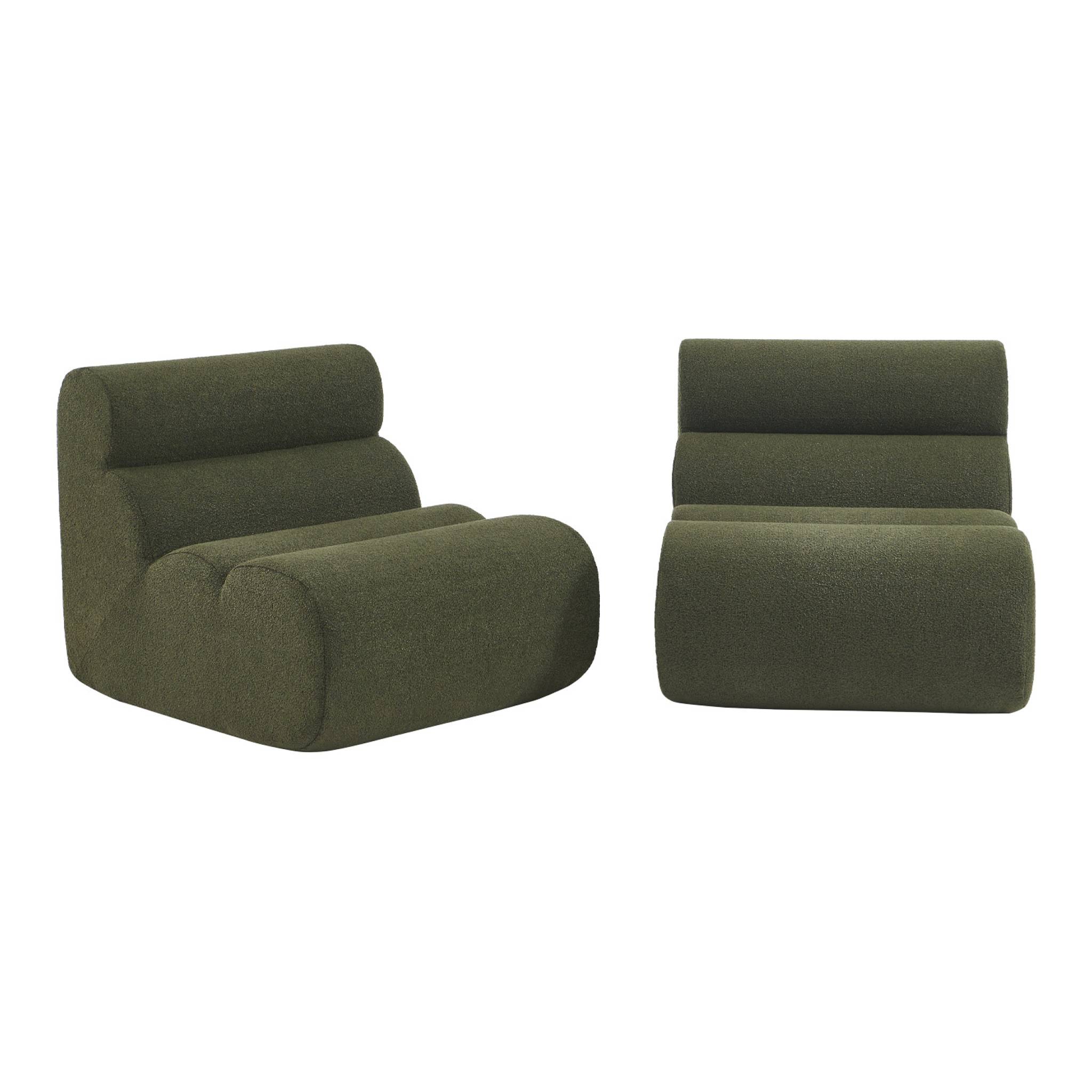 Lot de 2 chauffeuses bouclette texturée kaki 1 place - L 81 x P 99 x H 81cm - Nova
