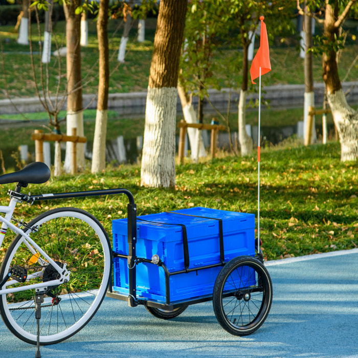 Remolque para Bicicleta de Carga Carro para Bicicleta con Caja de Almacenamiento Plegable Mango Ajustable y Reflectores Seguros Carga 40 kg Capacidad 65 L Azul