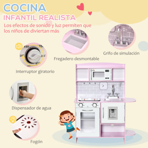 Cocina de Juguete 6 Piezas para Niños de +3 Años con Luz Sonidos 70x29x90cm Rosa