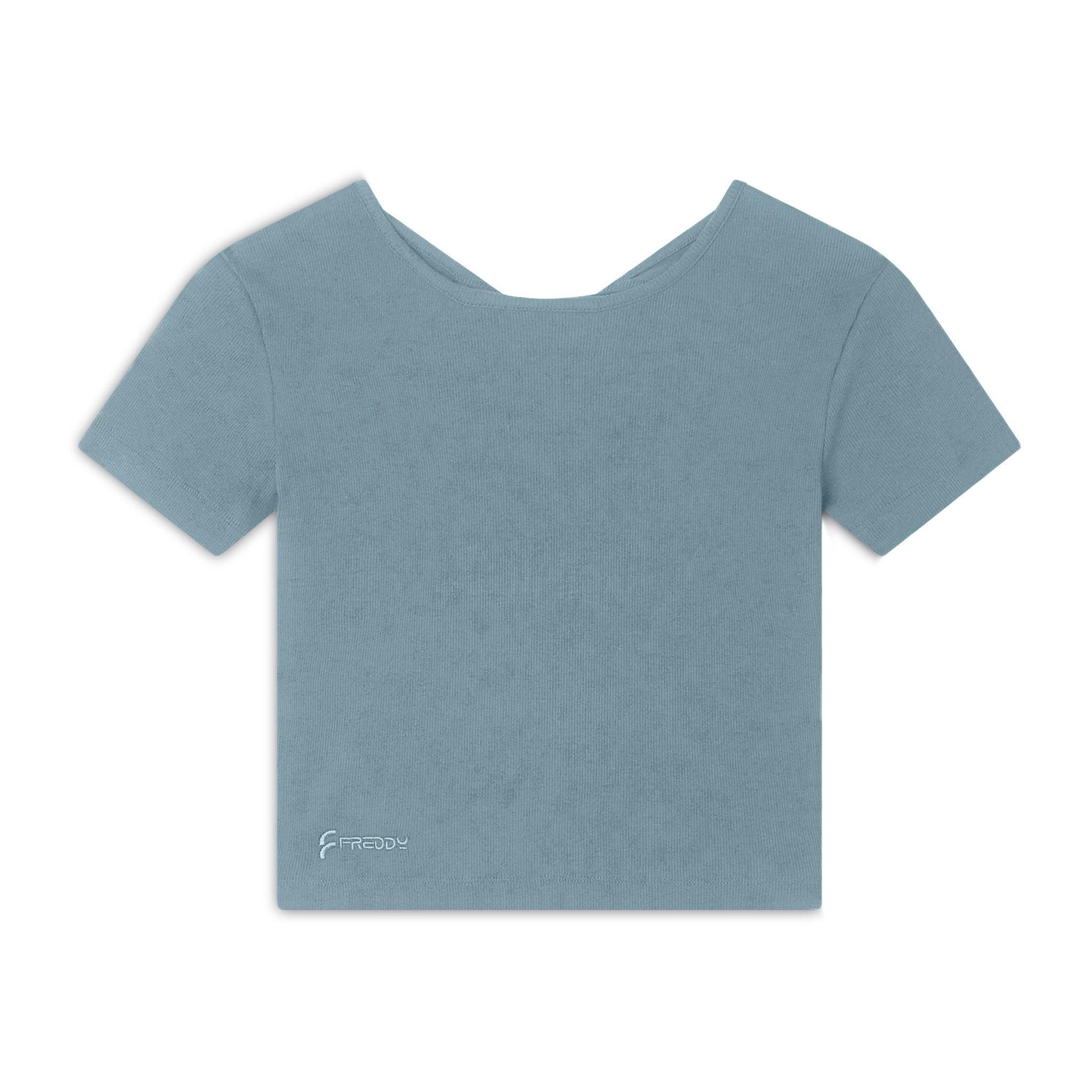 T-shirt slim fit a costine con apertura sulla schiena