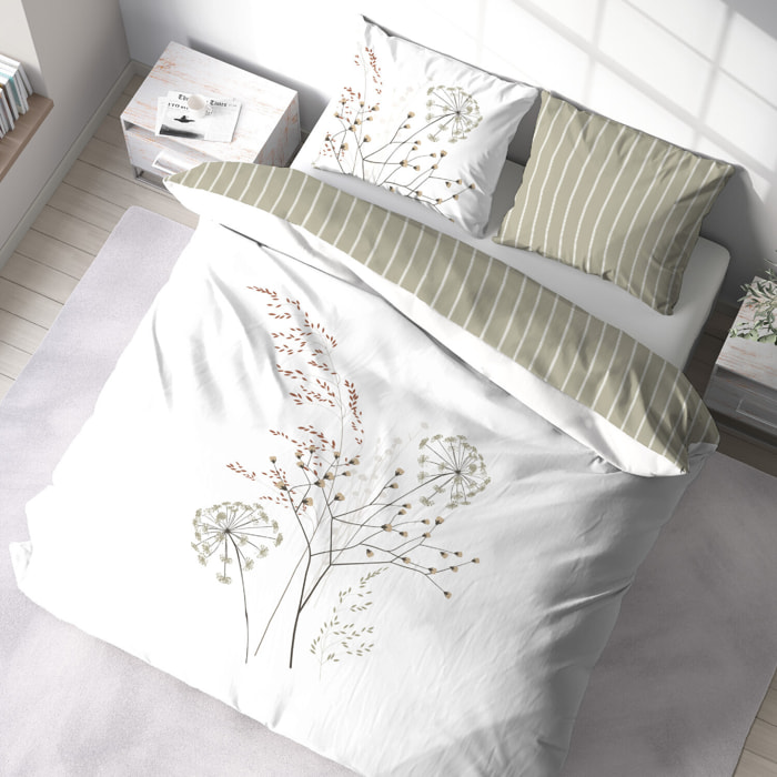 Parure housse de couette imprimé 100% coton - soliflore - blanc