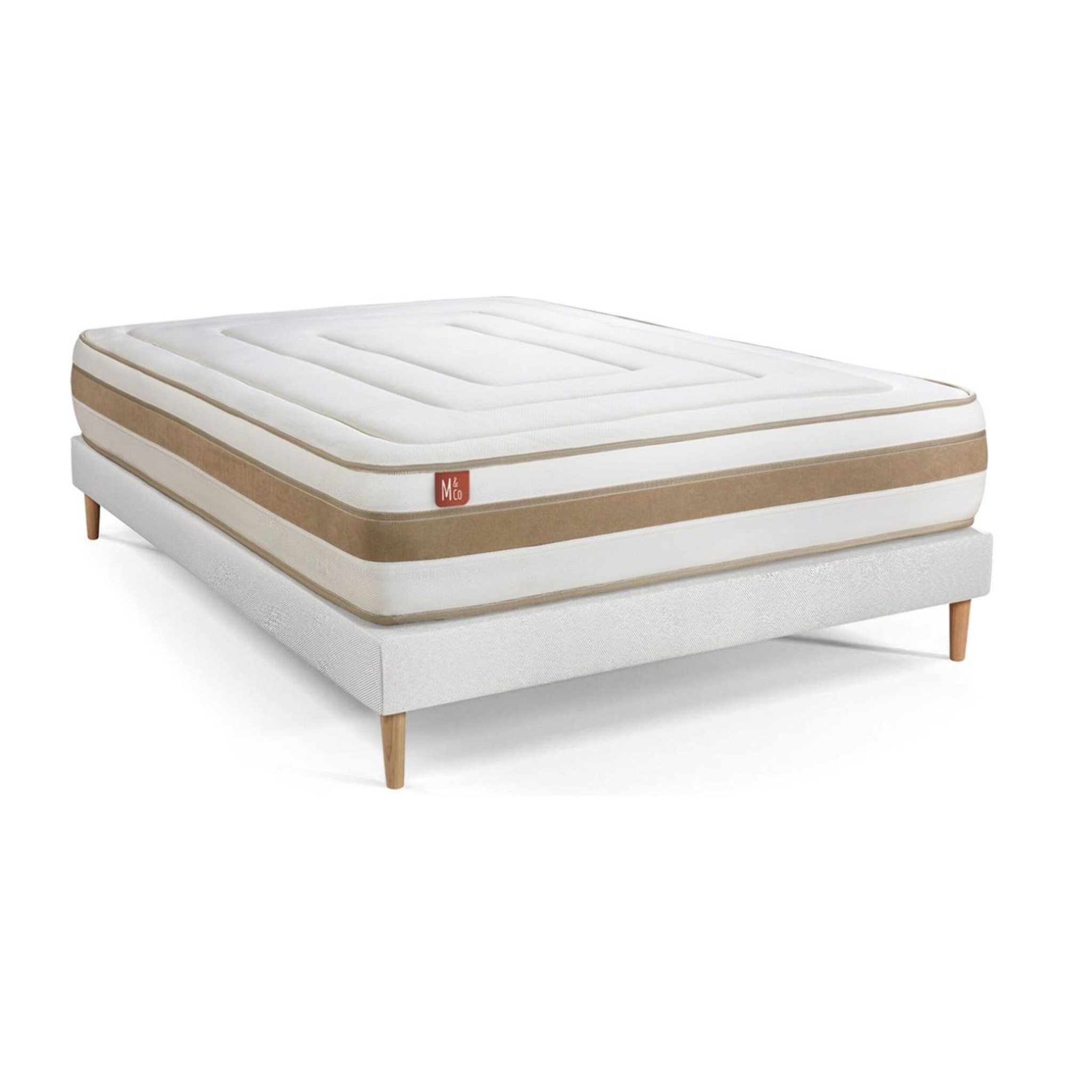 Ensemble Matelas Le Raffiné - 26cm - Ressorts ensachés et mémoire de forme - Confort haut de gamme, impact réduit. - Sommier kit Blanc