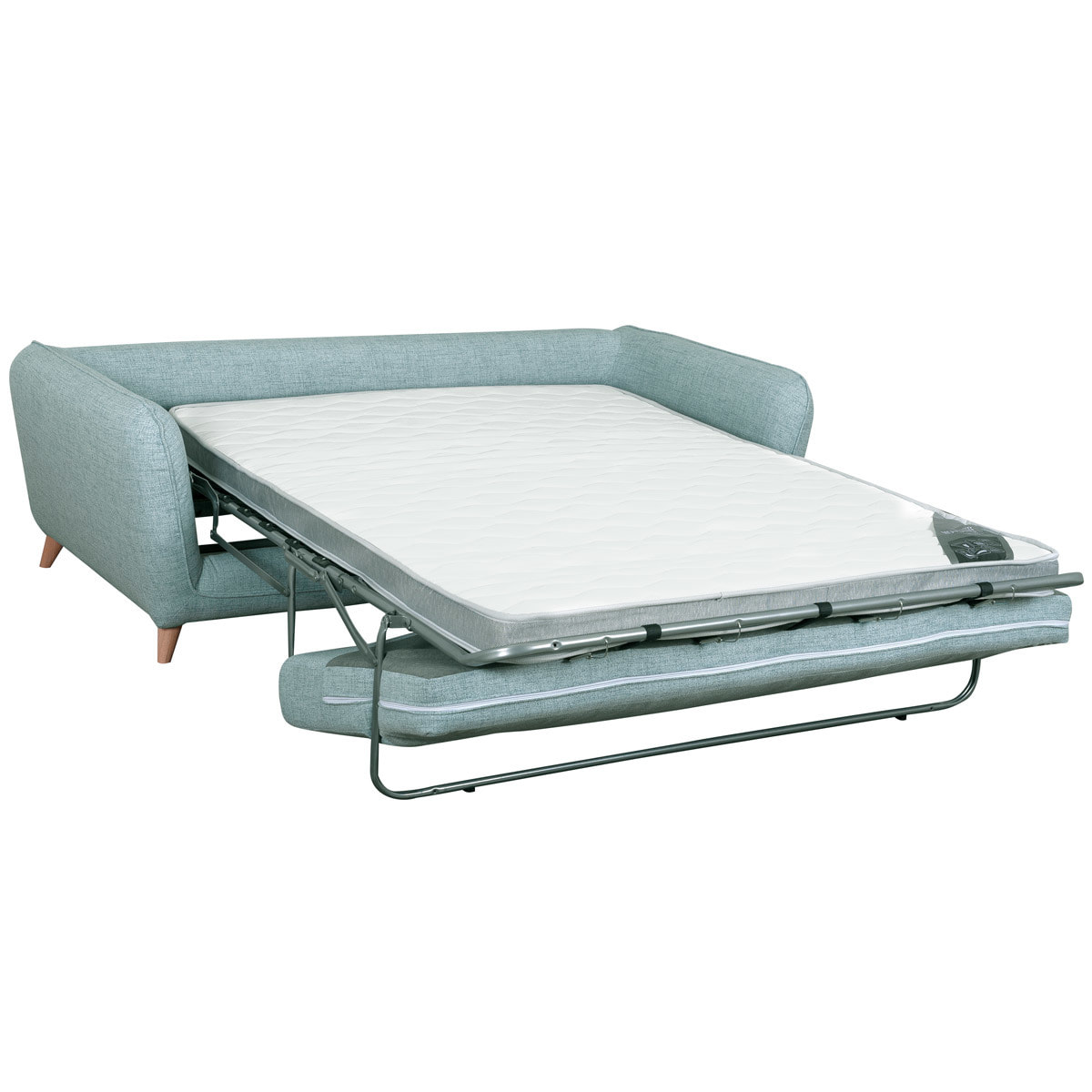 Canapé convertible scandinave 3 places en tissu bleu glacier avec matelas 10 cm CREEP