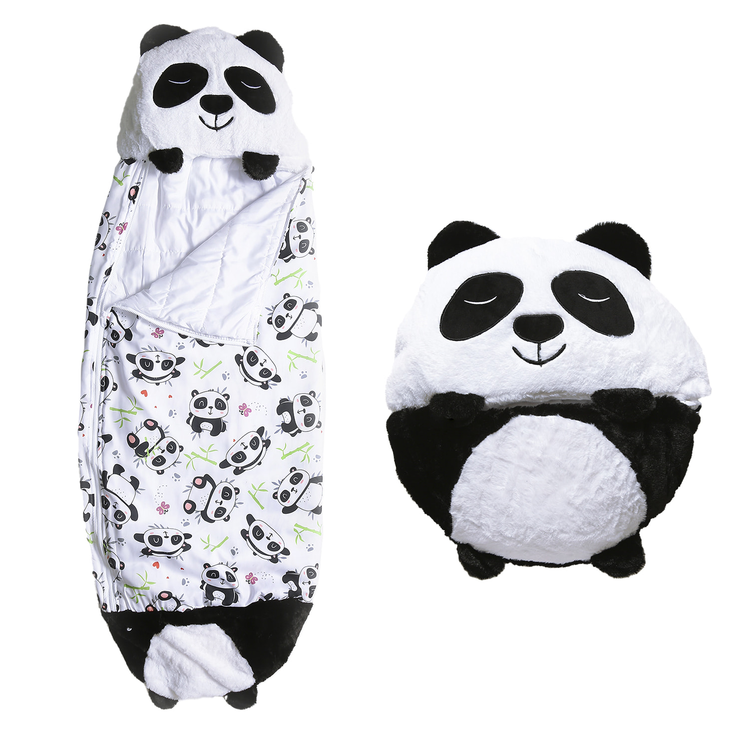 Saco de dormir convertible en almohada, para niños, Osito Panda. Tacto peluche. Grande /L: 170x70cm.