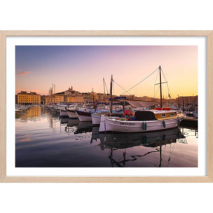 Affiche marseille , le vieux port Affiche + cadre en bois - Chêne