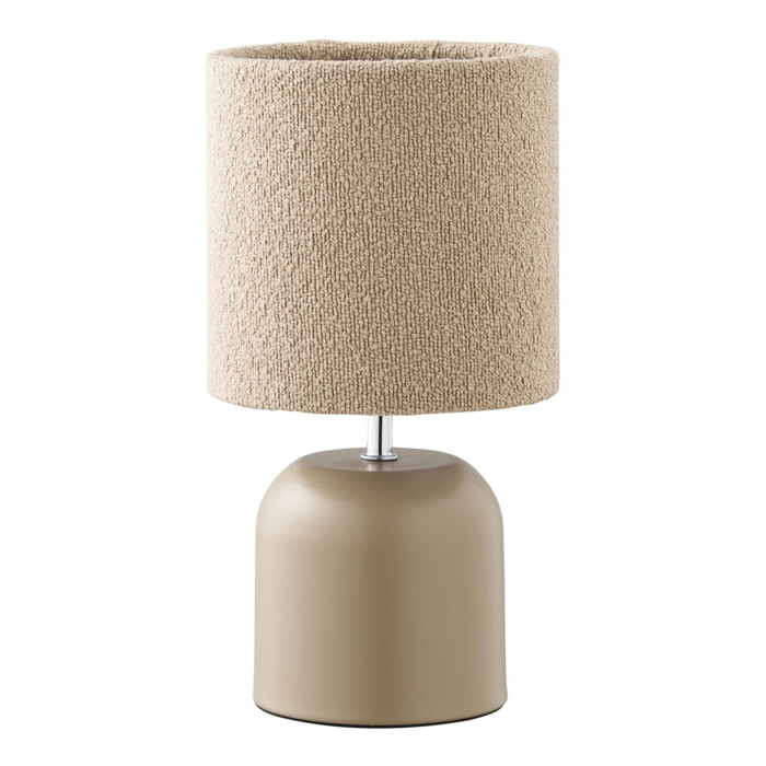 Lampada da tavolo Morley in metallo grigio con paralume in tessuto bouclé
