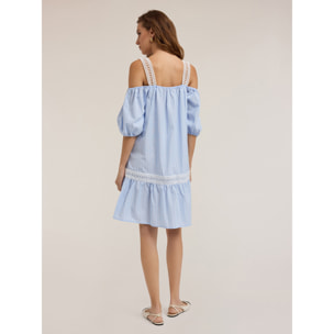 Motivi - Vestito in popeline a righe con balza - Azzurro