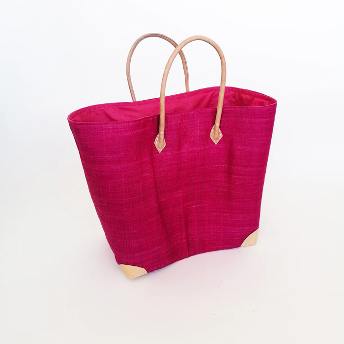 Panier artisanal de Madagascar - Tamatave GM Fuchsia avec pochon