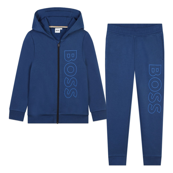Boss - Conjunto sudadera con cremallera + pantalón - algodón - azul - logo estampado