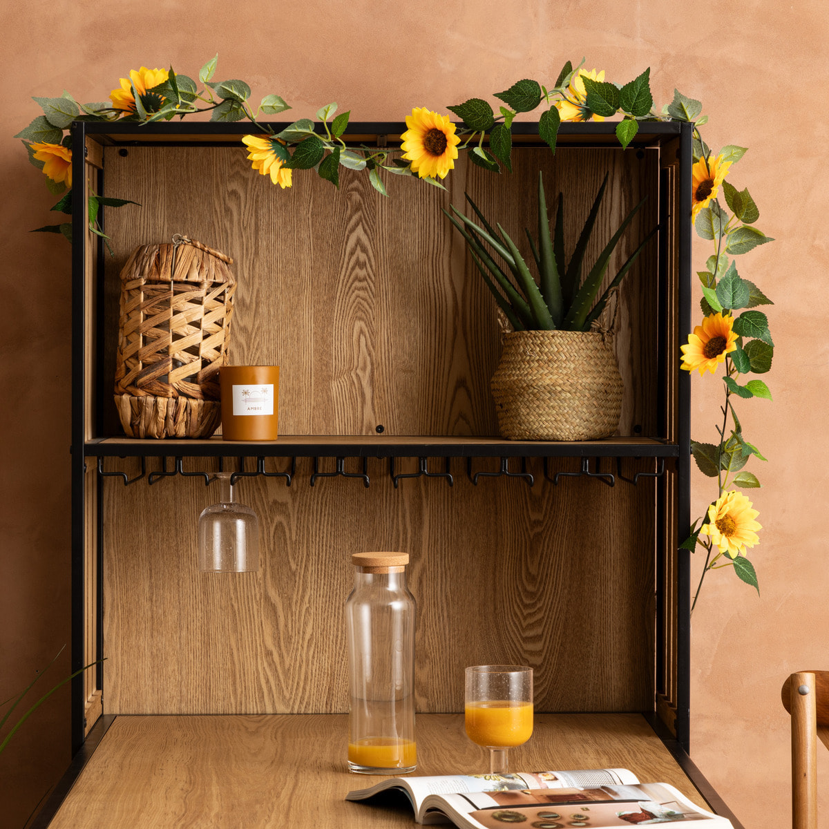 Guirlan de tournesol artificielle "Naki" jaune H180cm