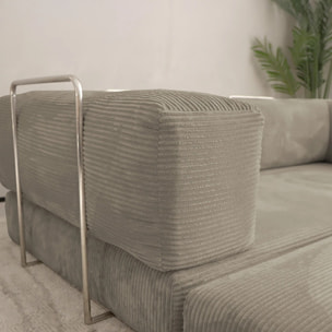 TRENDY - Canapé compressé 3 places modulable en velours côtelé taupe