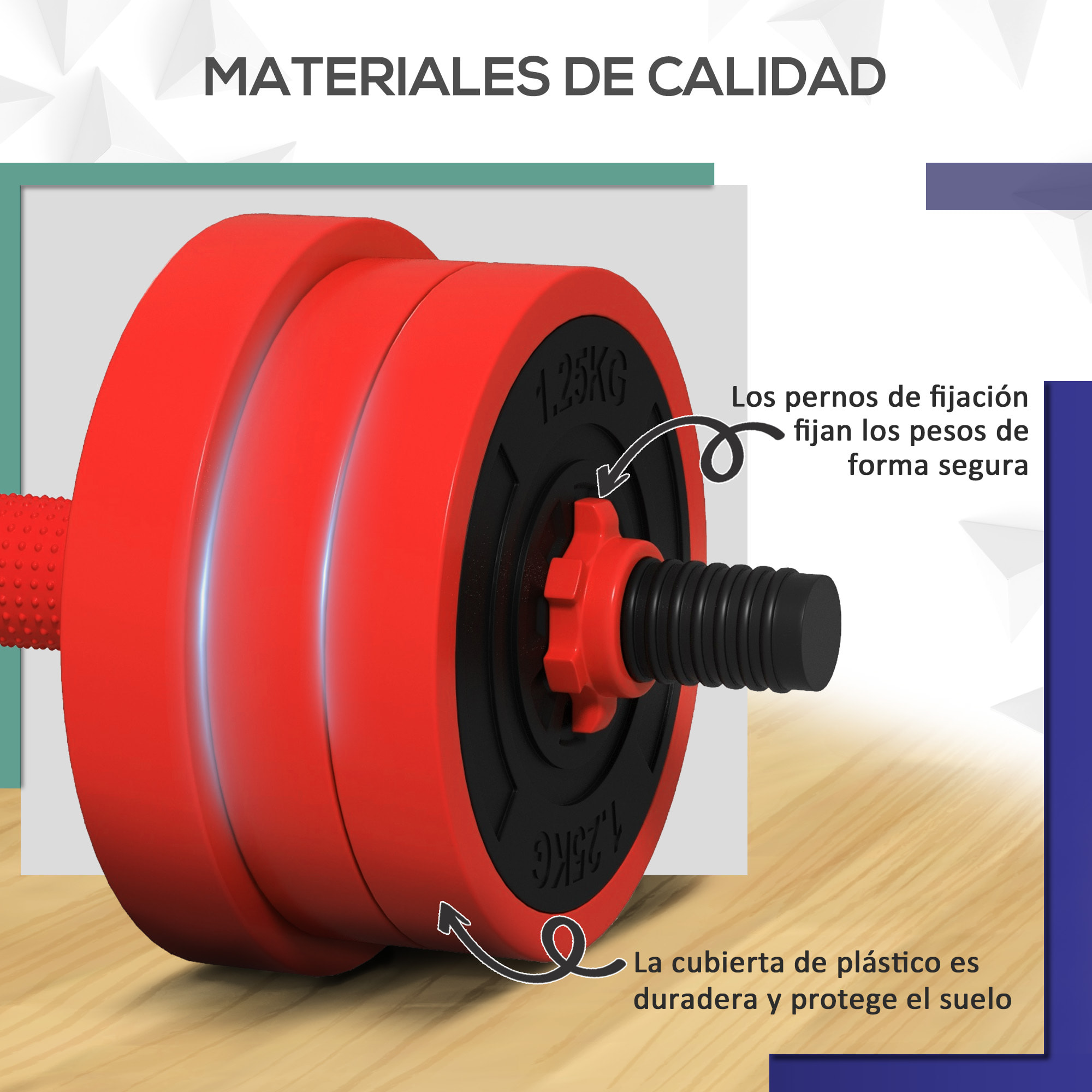 Kit de Mancuernas Ajustables 20kg 4 en 1 Juego de Pesas con Kettlebell Barra de Pesas para Entrenamiento de Fuerza en Hogar Gimnasio Oficina Rojo