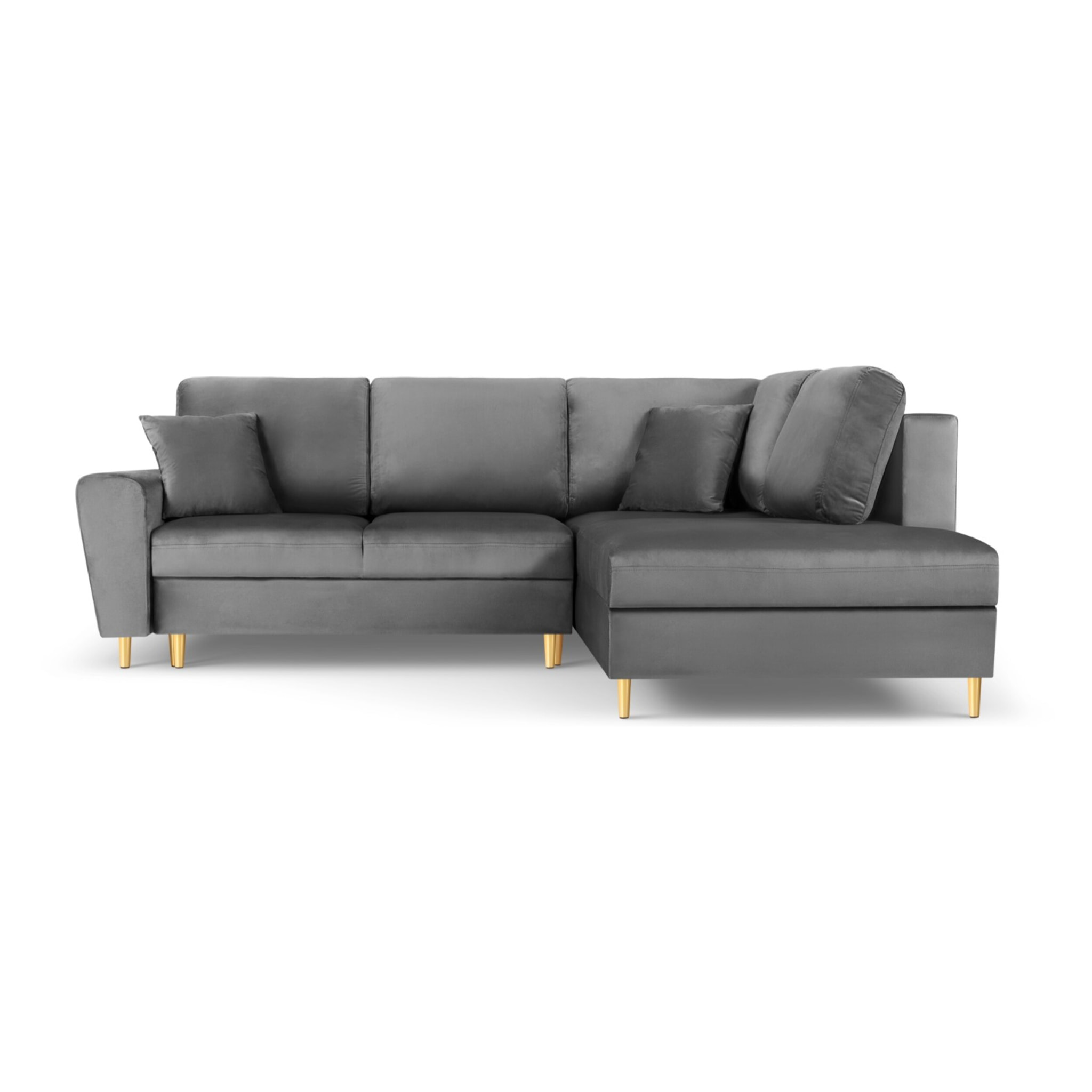 Canapé d'angle droit convertible avec coffre de rangement "Kyoto" 5 places en velours gris clair