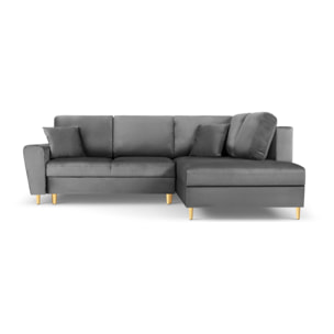 Canapé d'angle droit convertible avec coffre de rangement "Kyoto" 5 places en velours gris clair