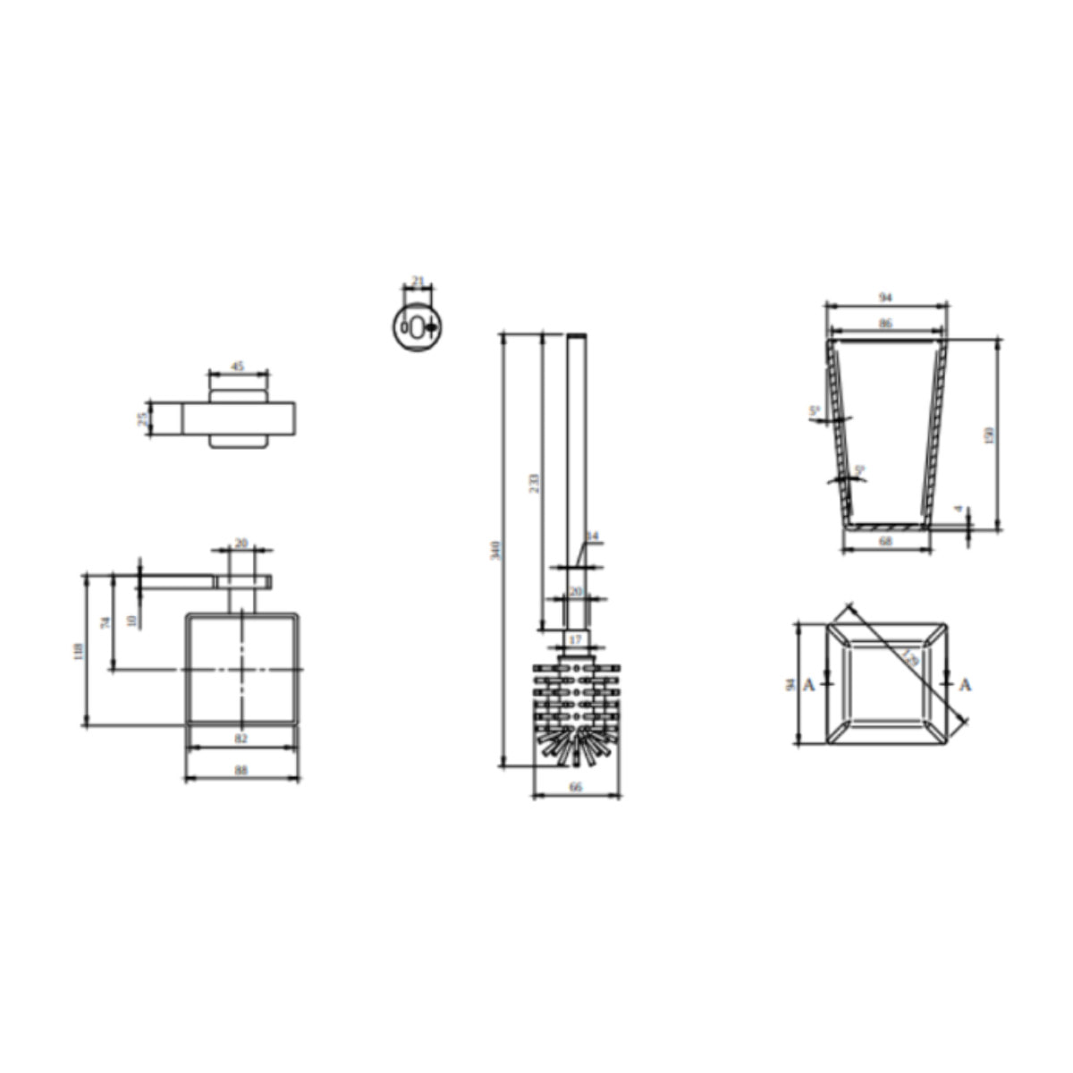 Ensemble brosse WC Elements - Striking Nickel Brossé