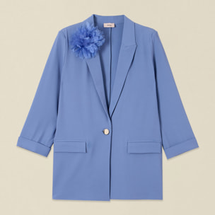 Oltre - Giacca blazer con spilla a fiore - Azzurro