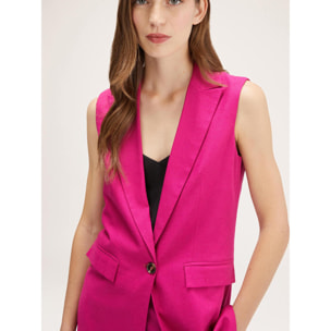 Motivi - Gilet lungo in lino viscosa - Fucsia