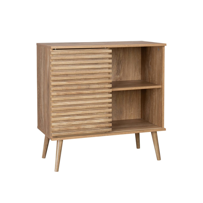 Buffet scandinave décor bois. buffet haut. vaisselier. avec 1 porte coulissante rainurée et 2 étagères 80cm