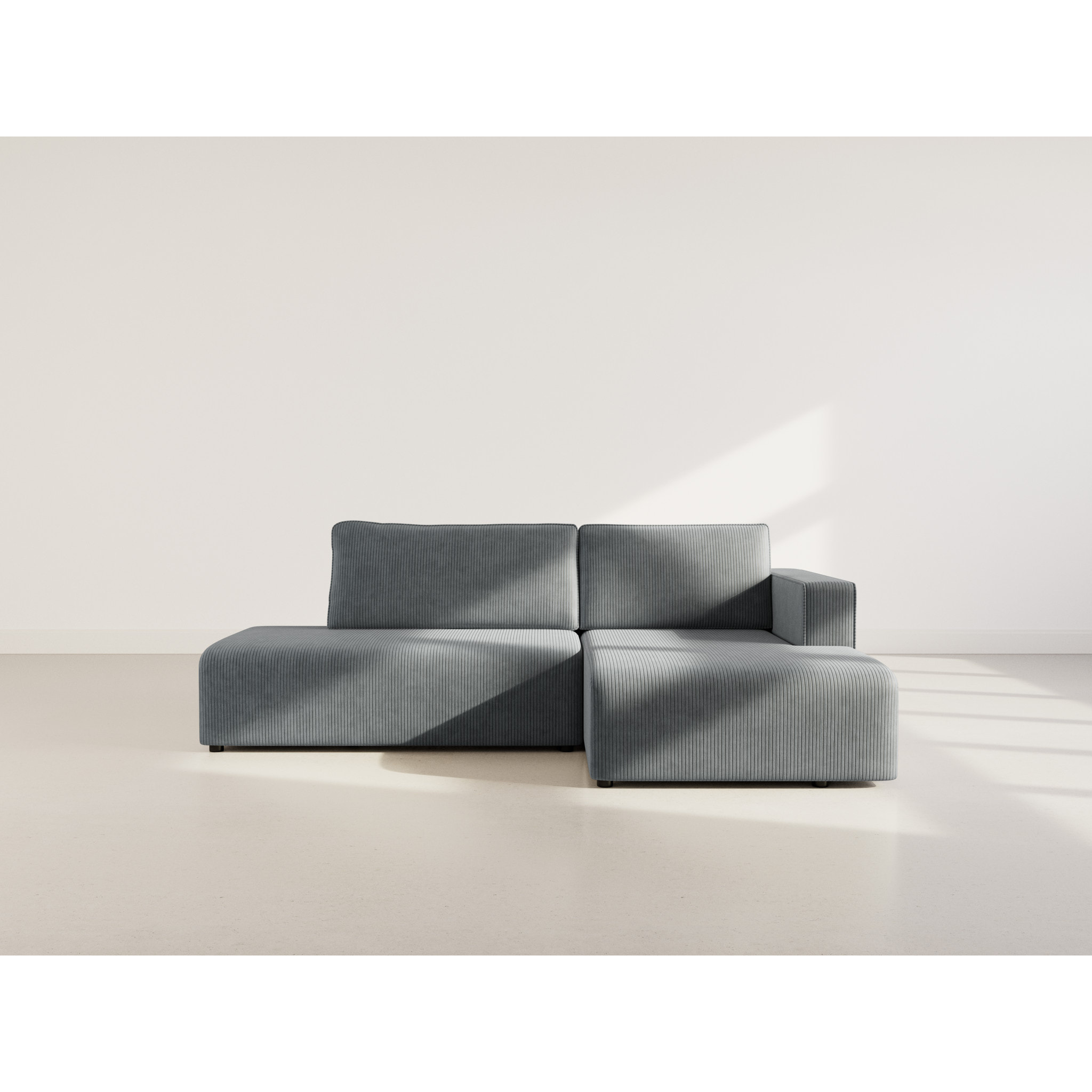 Topaze - canapé d'angle droit 4 places convertible avec coffre en velours côtelé - Gris foncé