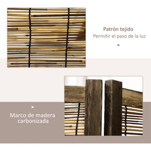 Biombo de 4 Paneles Divisor de Habitación Plegable 160x1,8x170 cm Separador de Ambientes de Madera y Carrizo Estilo Rústico para Oficina Dormitorio Salón Natural